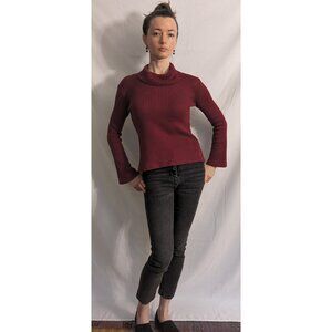 Dark red nicely-draped flattering soft sweater, (Jr?) Large fits like S-M